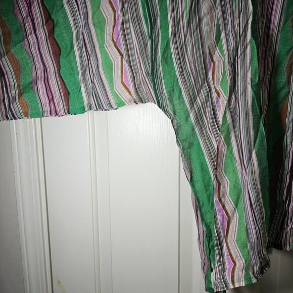 Simple Suzanne Betro Semi-sheer Green Stripe Tunic Top Dolman Sleeves Size XL - Picture 4 of 7